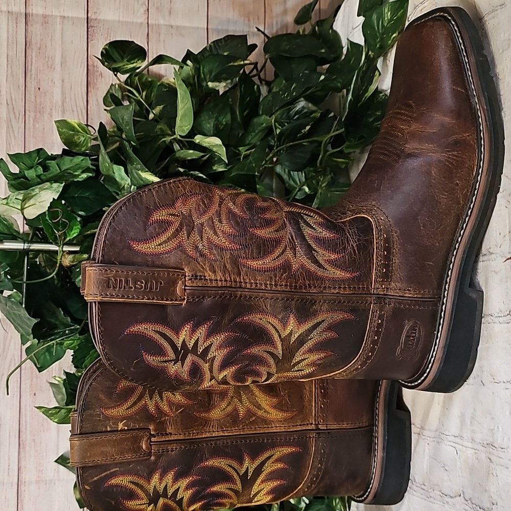 Justin Boots Driller Steel Toe Western Work Cowboy Boots 11.5 EE - Picture 3 of 12